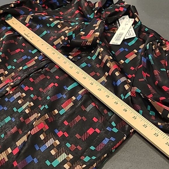 NWT Investments Black with Colorful Print  Bow Blouse Long Sleeve Button Down - Picture 8 of 12